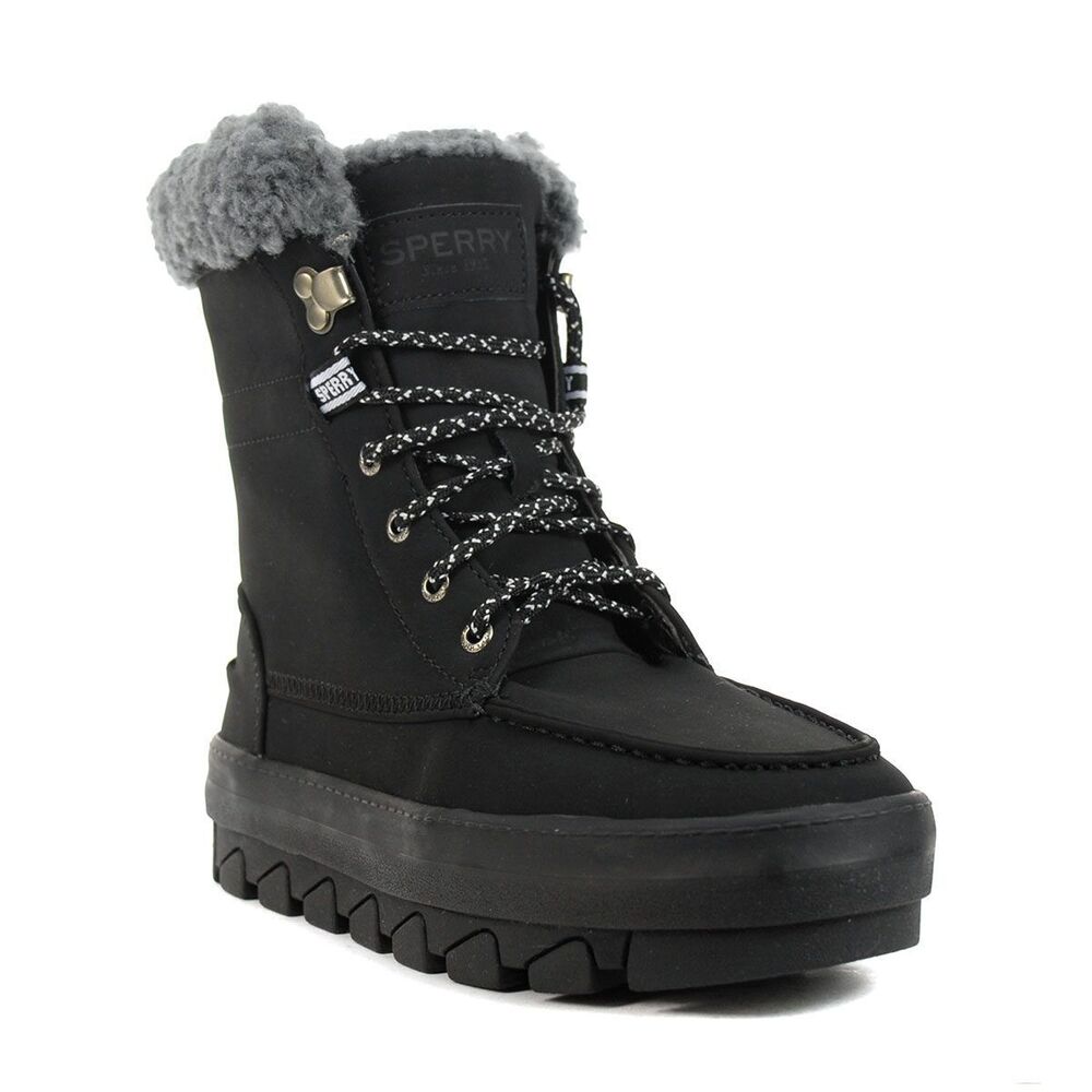 Sperry NWOB Juneau Lace Up Snow Boot Black Size 5.5 Waterproof Suede Upper